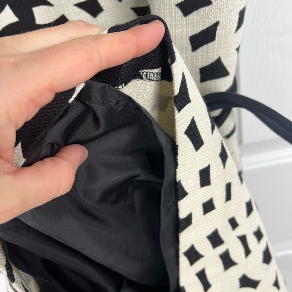 Talbots Cream Black Short Sleeve Belted Geometric Sheath Midi Dress Size 10 - Picture 11 of 13